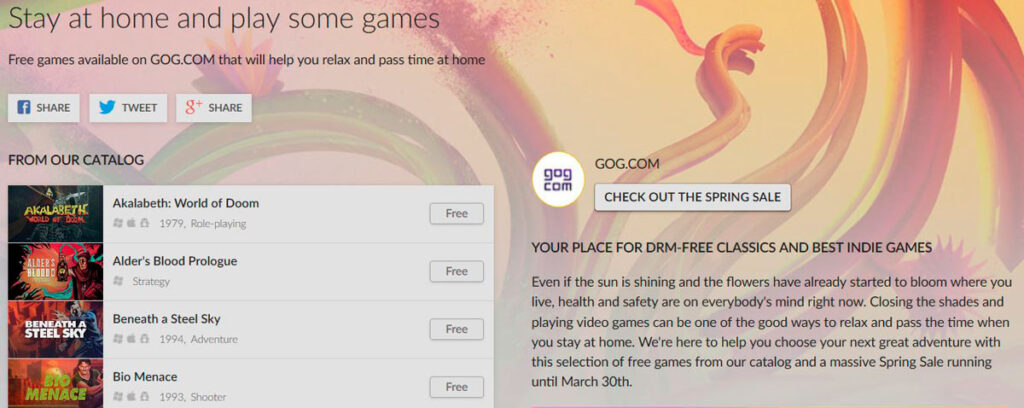 GOG juegos en descuento por el coronavirus