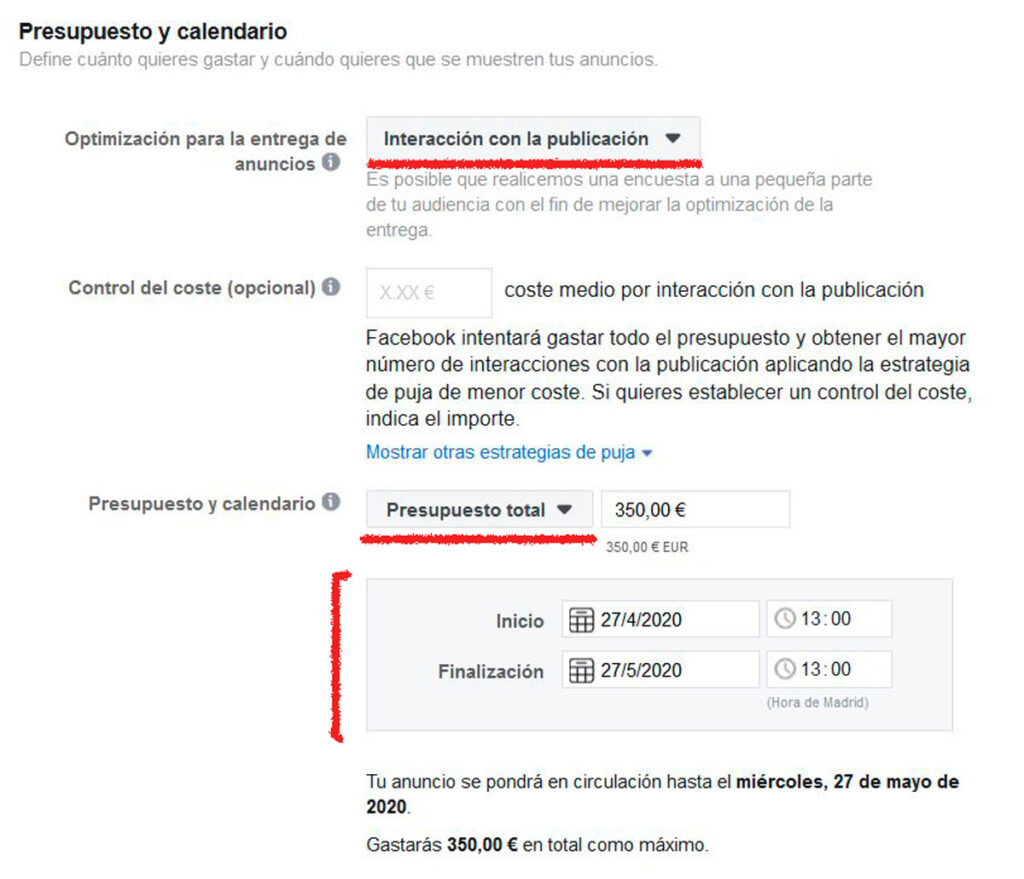 publicidad instagram presupuesto